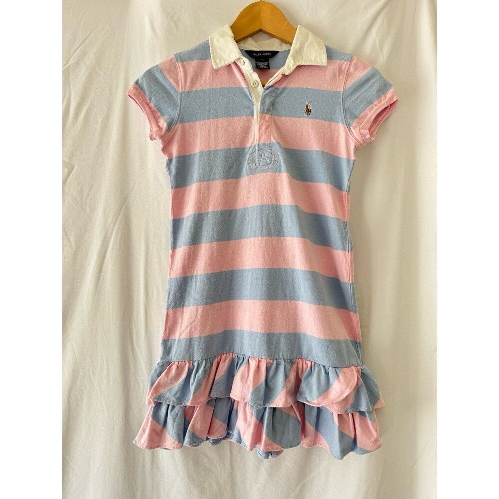 Ralph Lauren kid/girl striped ruffled dress - KID SIZE M (A075)